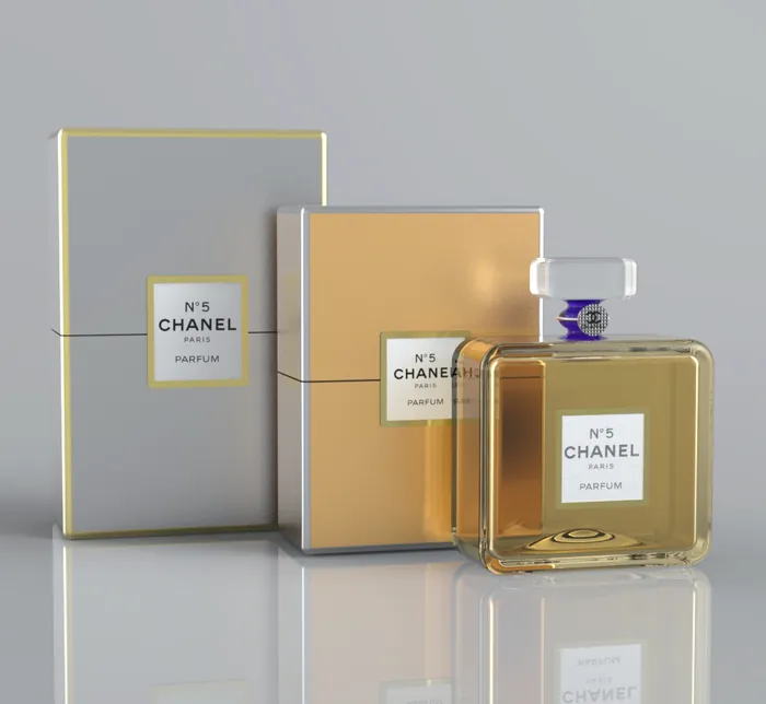 A 3D-animated perfume product shot