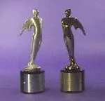 Two award statuettes