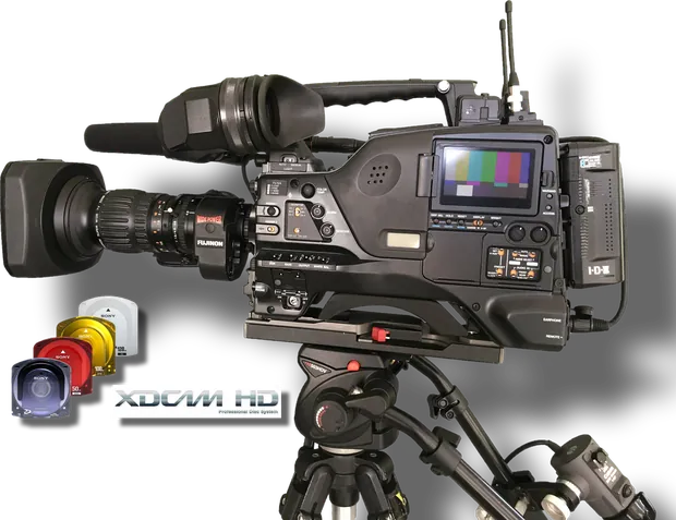 A Sony XDCAM HD broadcast camera on a tripod