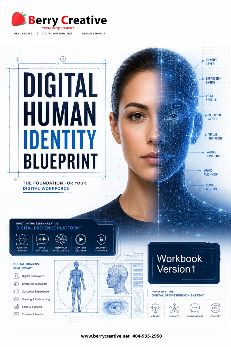 Cover of the Berry Creative Digital Human Identity Blueprint workbook: Digital Humans. Real Impact.